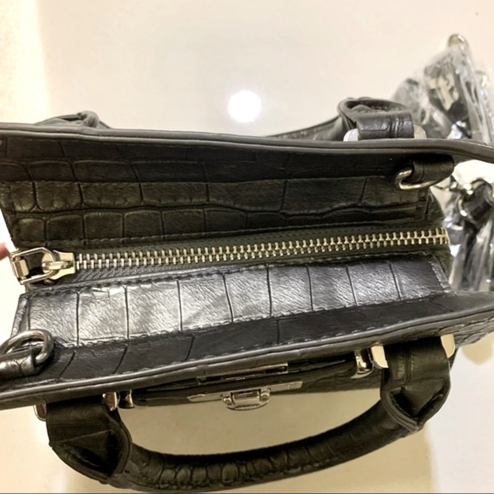 🖤 Bebe Black Pearl Croc Leather Mini Satchel Crossbody Bag - Picture 7 of 13